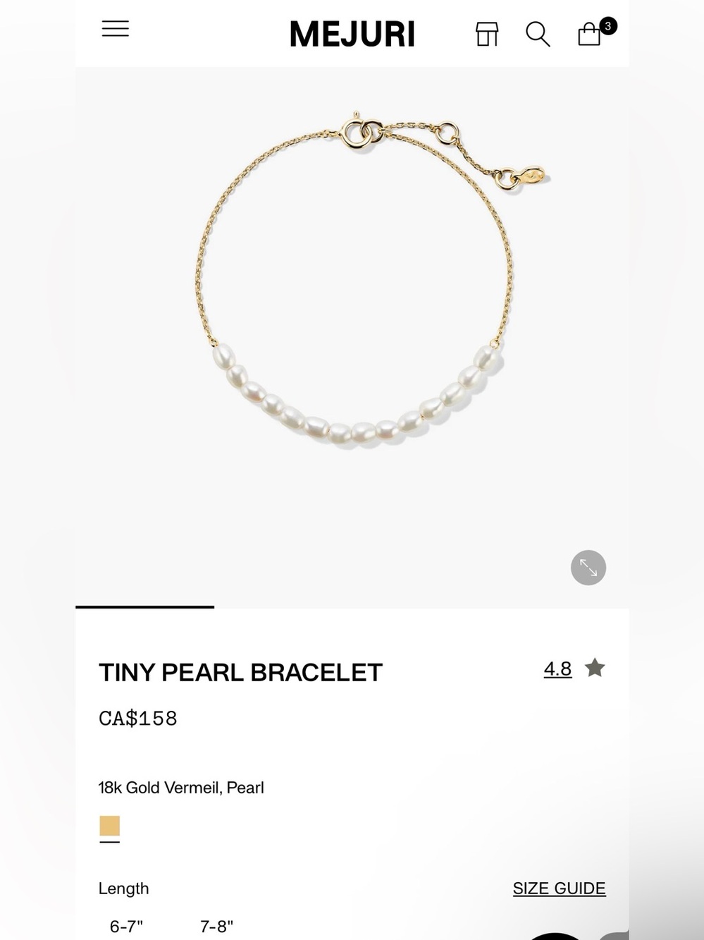 Mejuri Gold and Pearl Bracelet